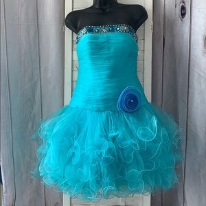 Aqua Cinderella Tulle Beaded Prom/Pageant Dress